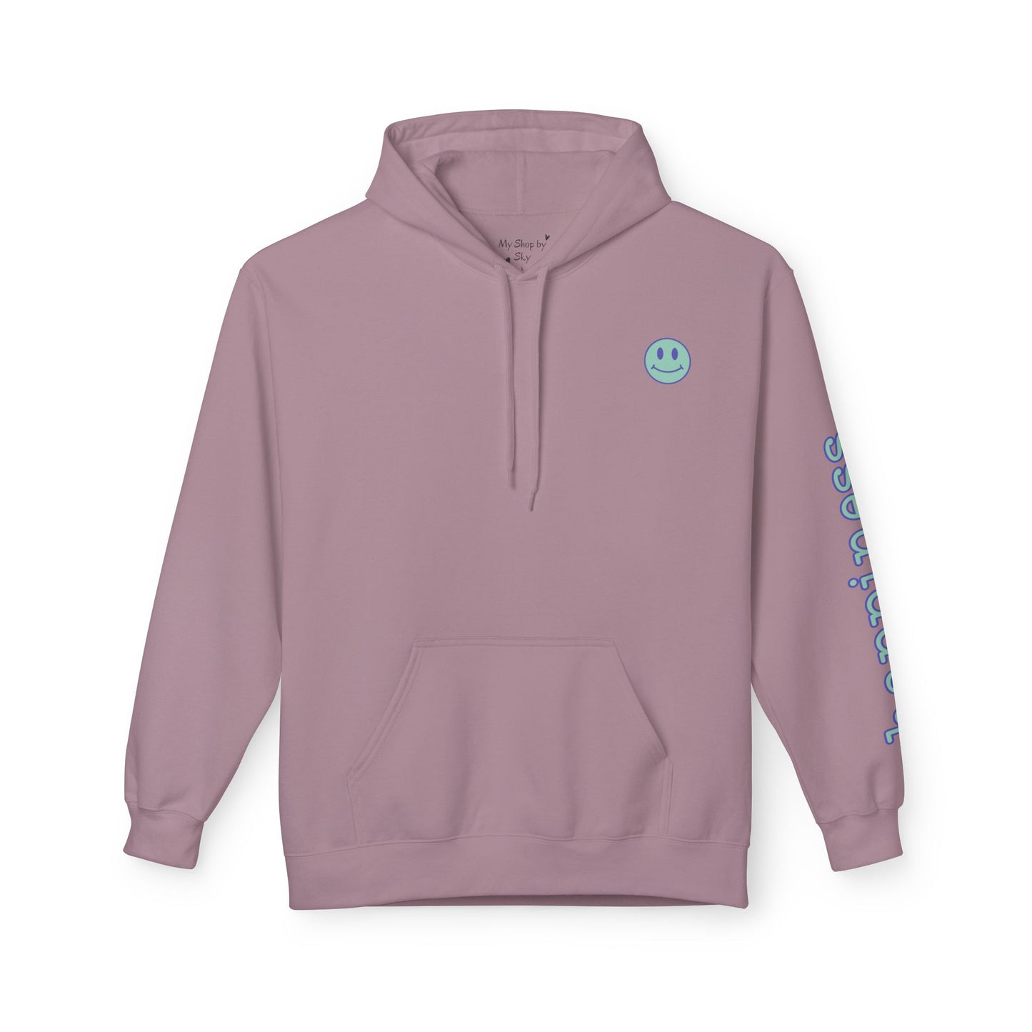 Teal/Purple Smiley Face Hoodie and 'Happiness' Sleeve Design
