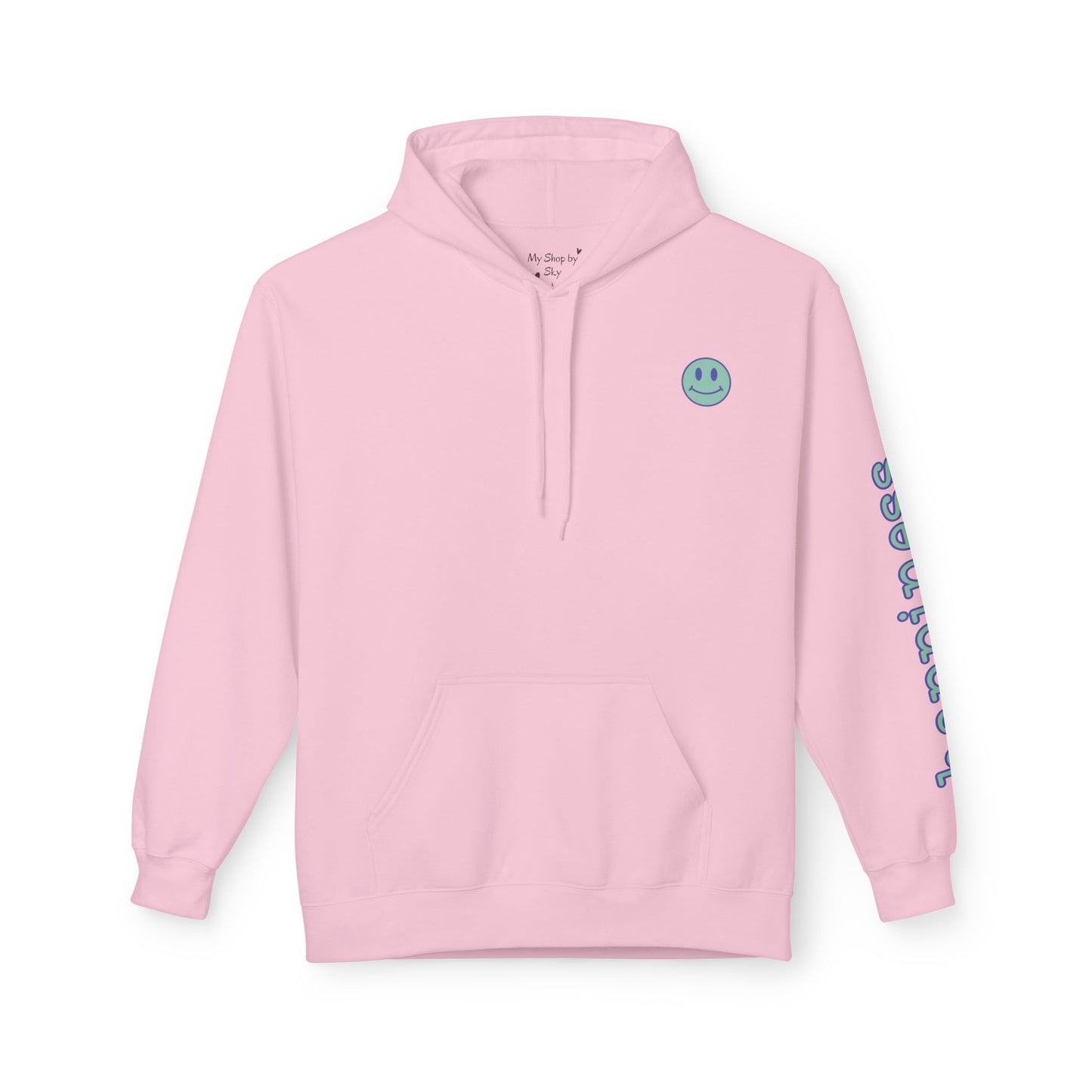 Teal/Purple Smiley Face Hoodie and 'Happiness' Sleeve Design