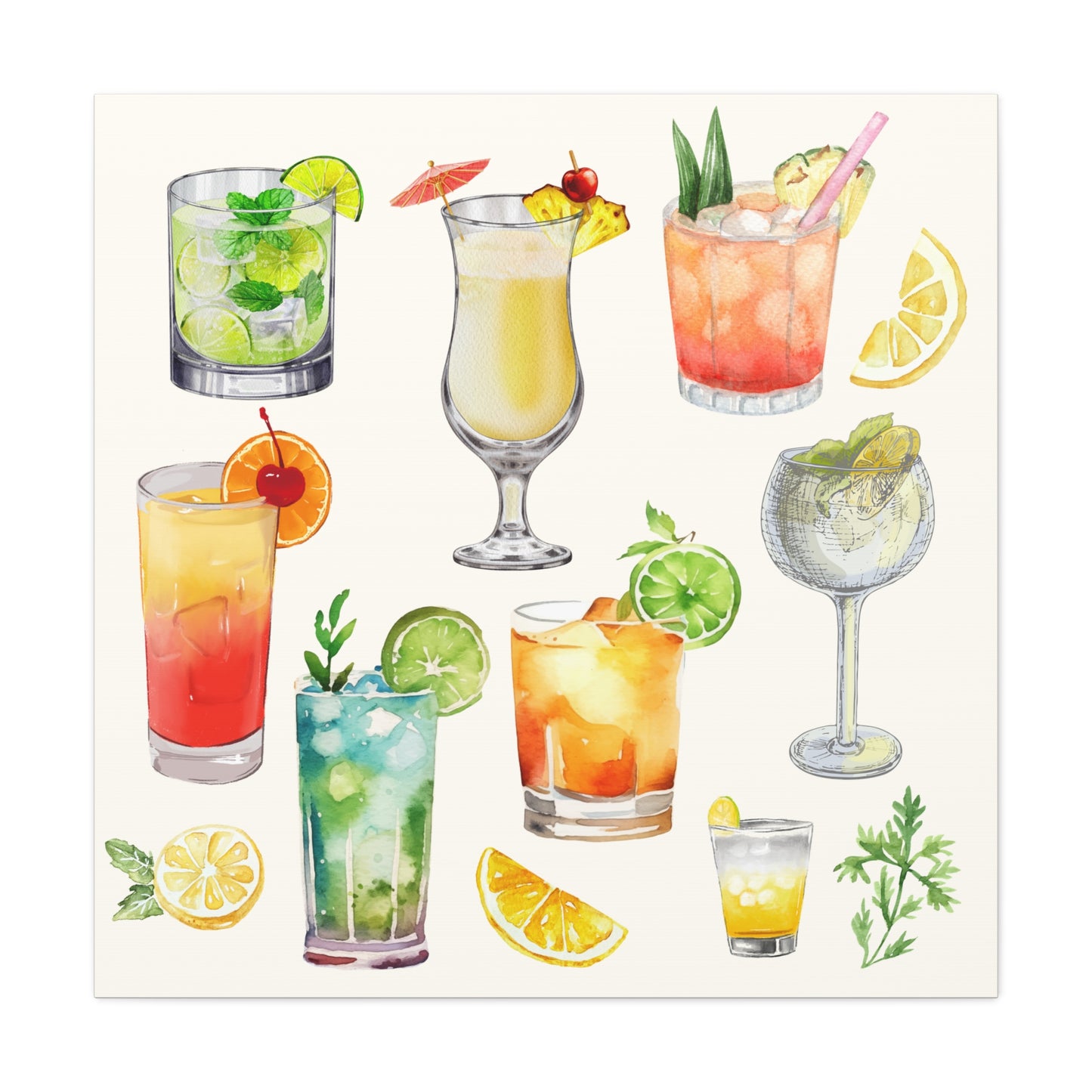 Watercolor Cocktails Canvas
