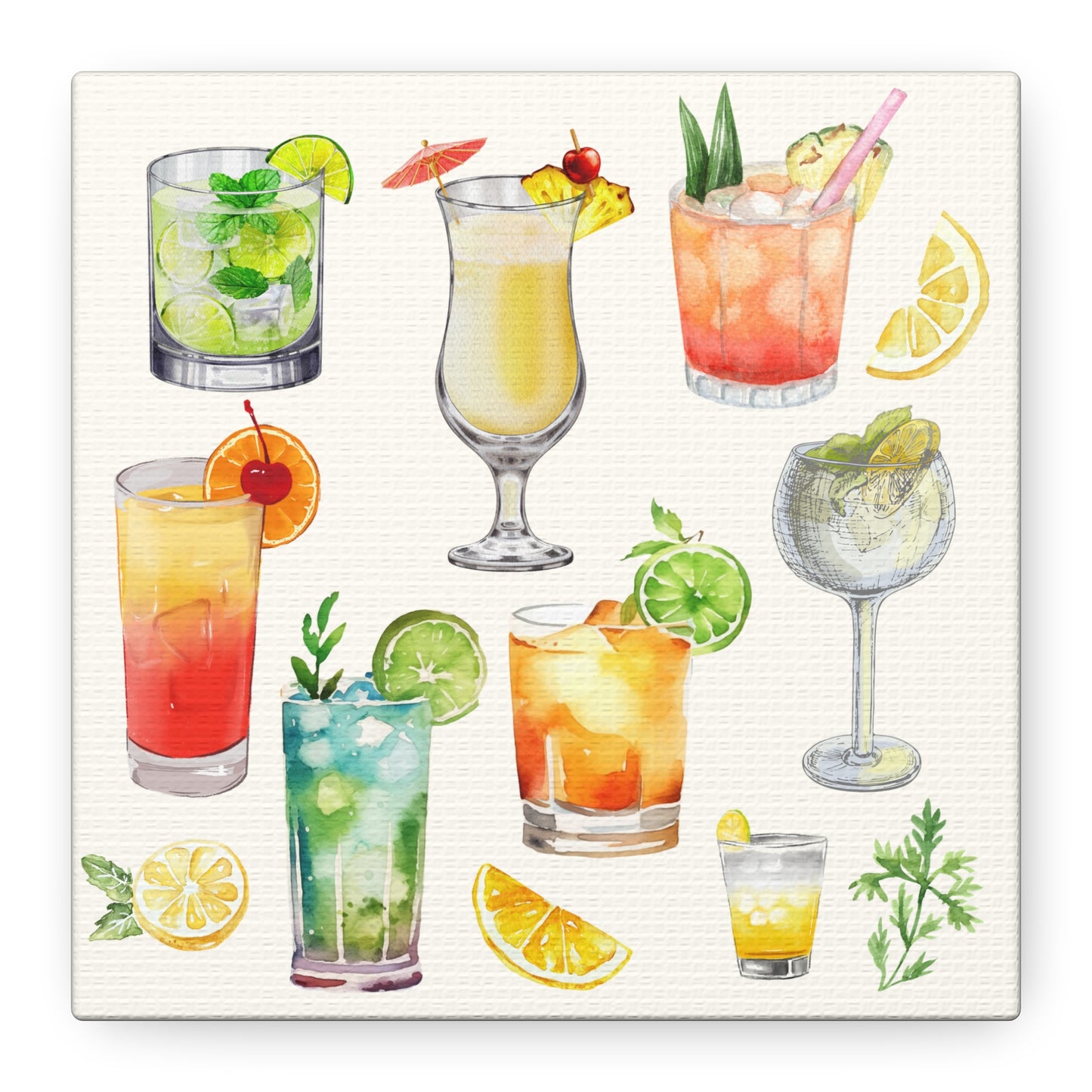 Watercolor Cocktails Canvas