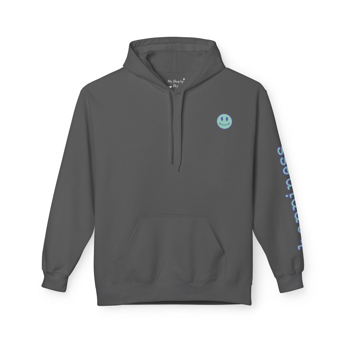 Teal/Purple Smiley Face Hoodie and 'Happiness' Sleeve Design