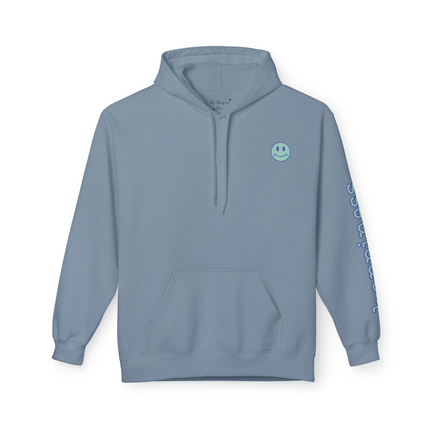 Teal/Purple Smiley Face Hoodie and 'Happiness' Sleeve Design