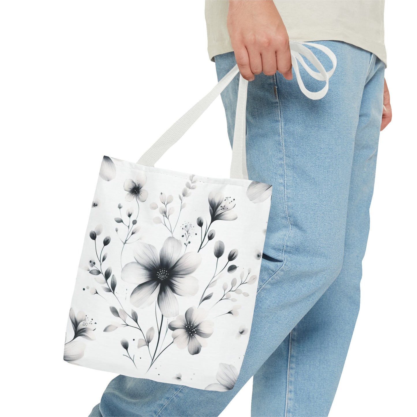 Black and white flower tote bag
