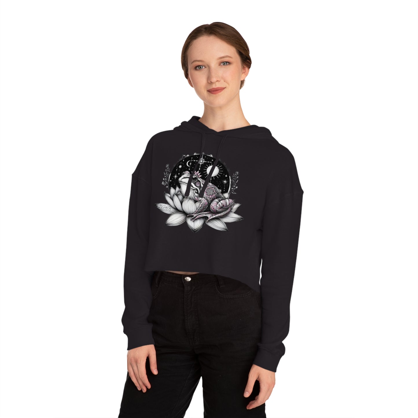 Lotus Flower Frog Hoodie Cropped