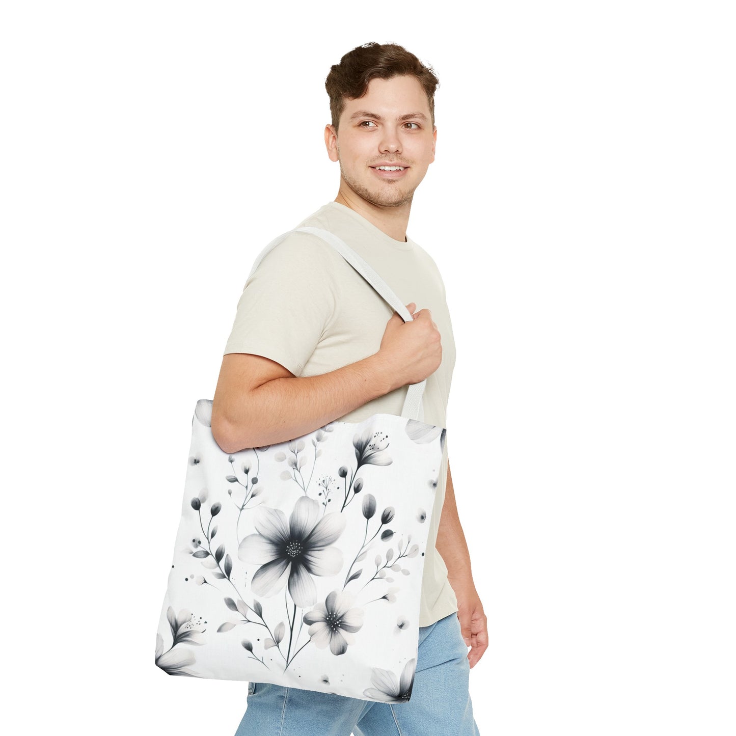 Black and white flower tote bag