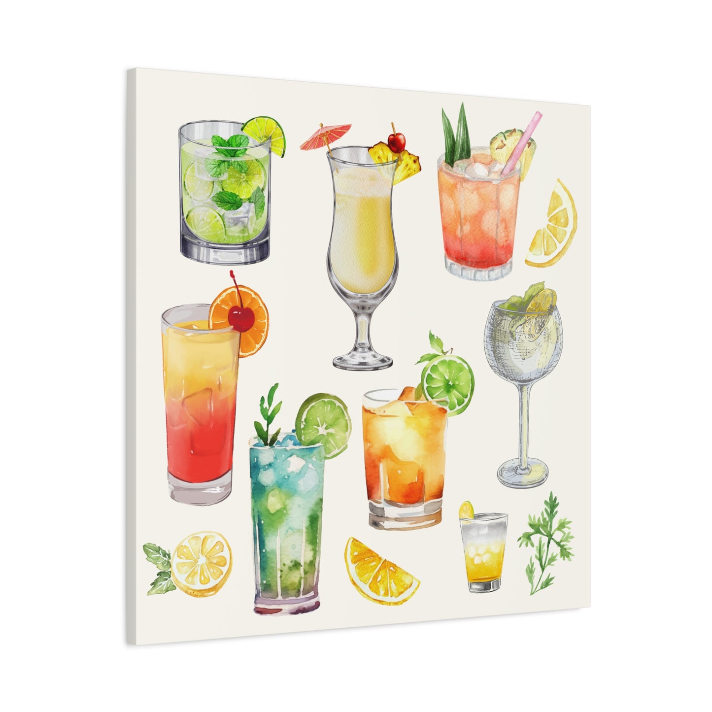 Watercolor Cocktails Canvas
