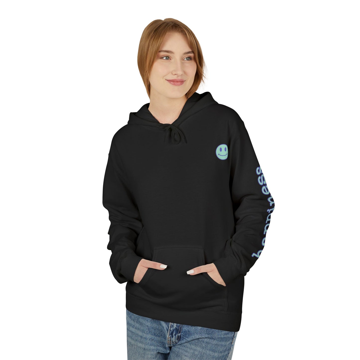 Teal/Purple Smiley Face Hoodie and 'Happiness' Sleeve Design