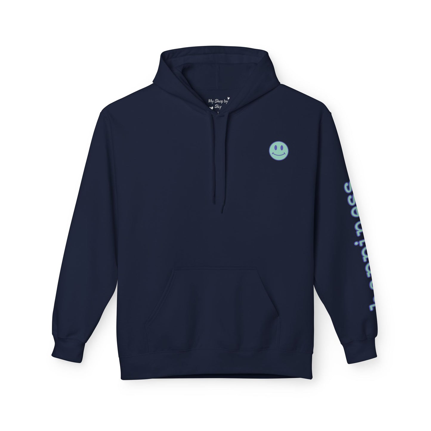 Teal/Purple Smiley Face Hoodie and 'Happiness' Sleeve Design