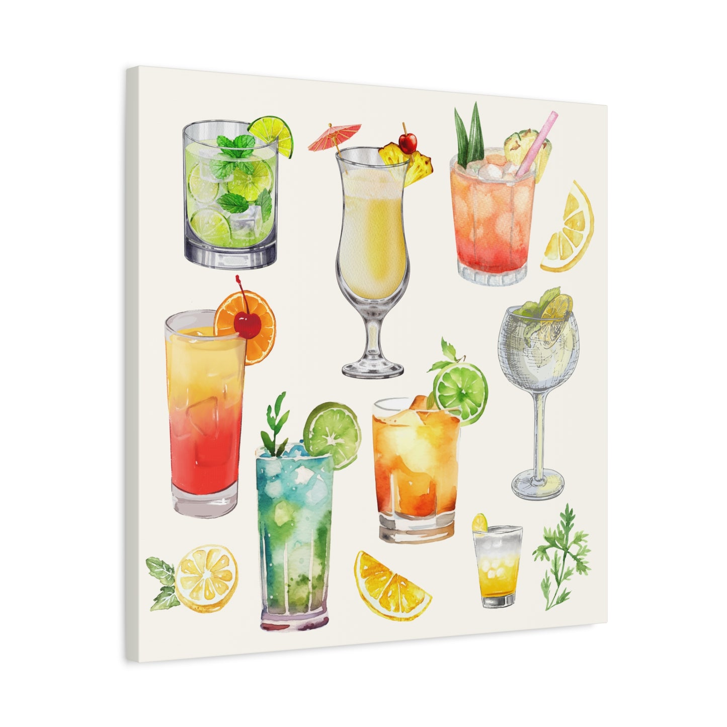 Watercolor Cocktails Canvas