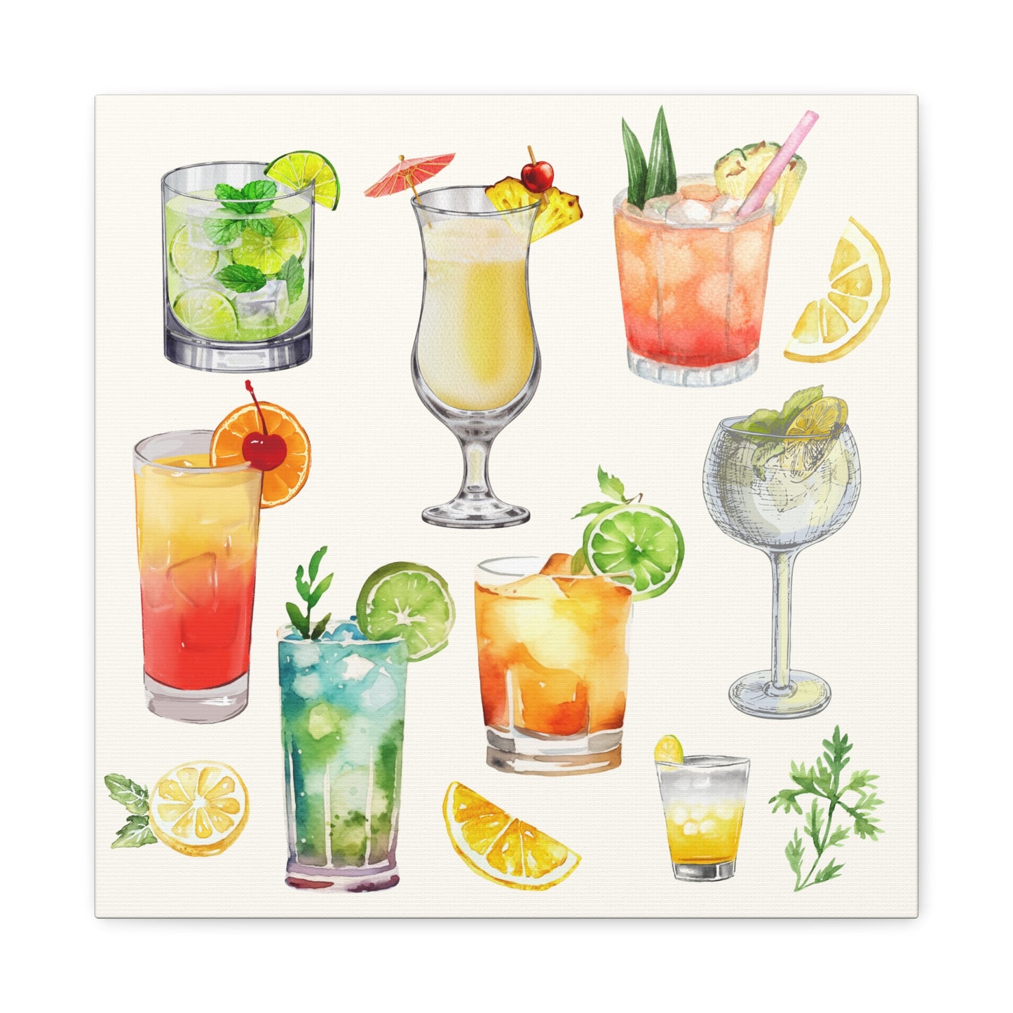 Watercolor Cocktails Canvas