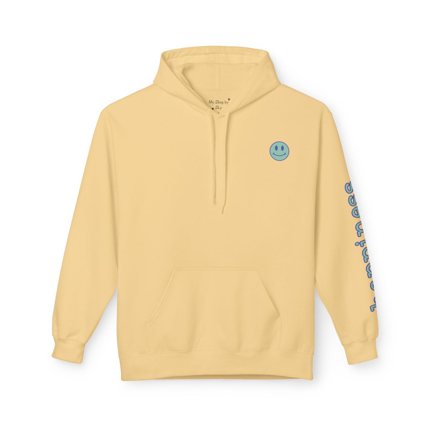 Teal/Purple Smiley Face Hoodie and 'Happiness' Sleeve Design