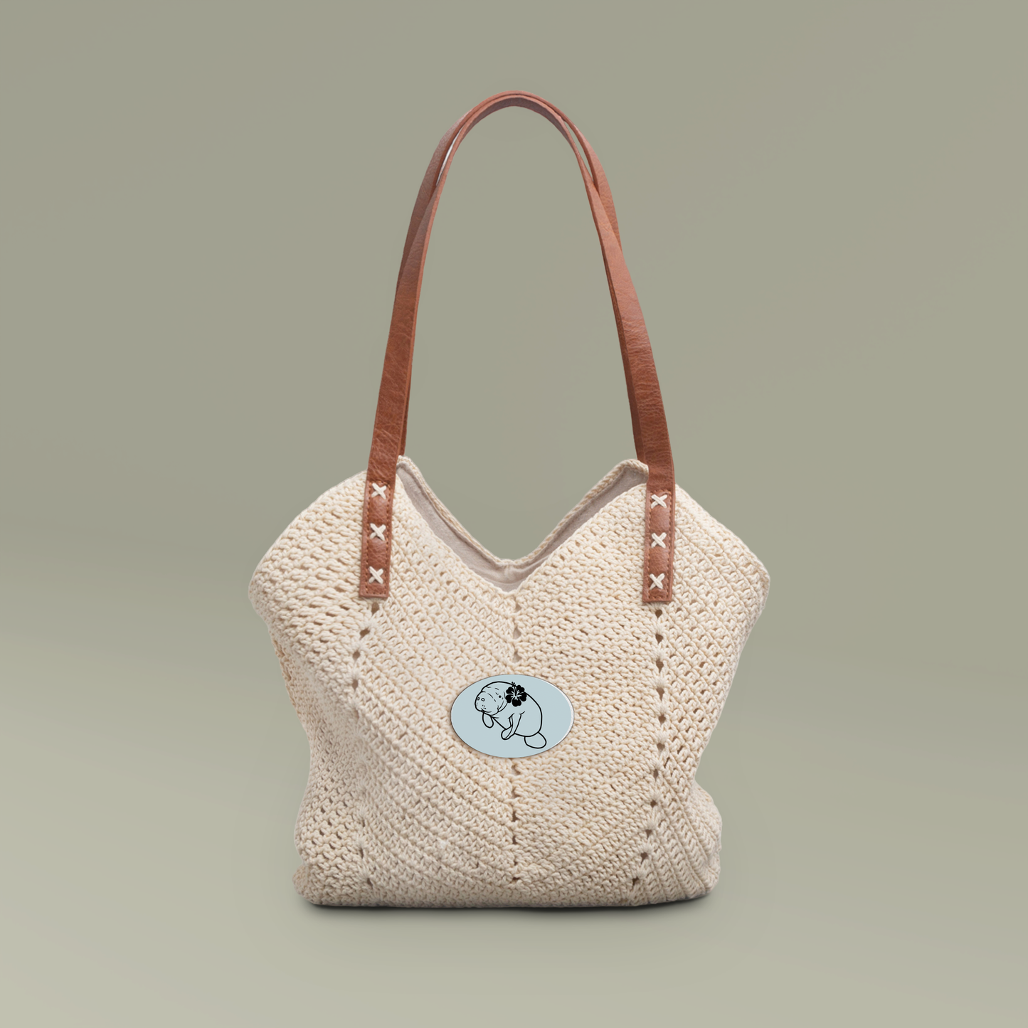 Straw Shoulder Bag Manatee Patch