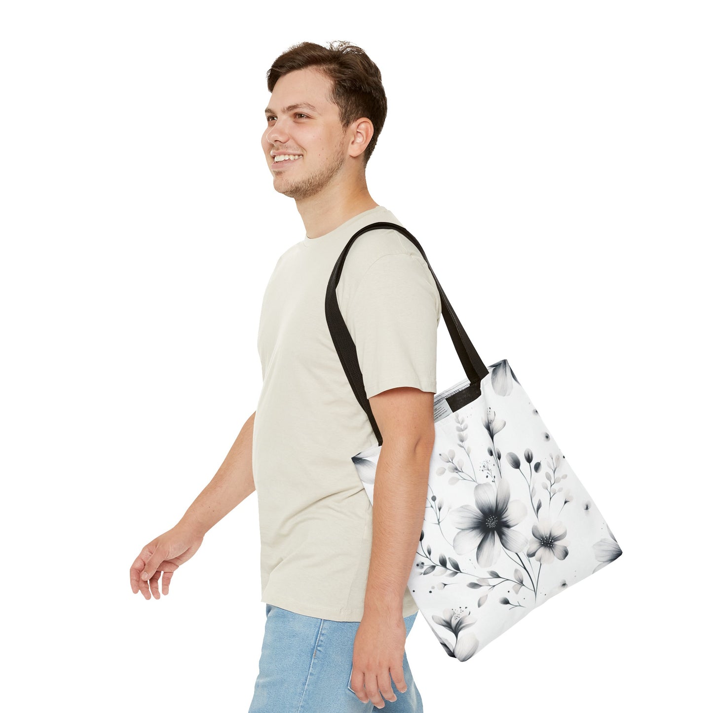 Black and white flower tote bag