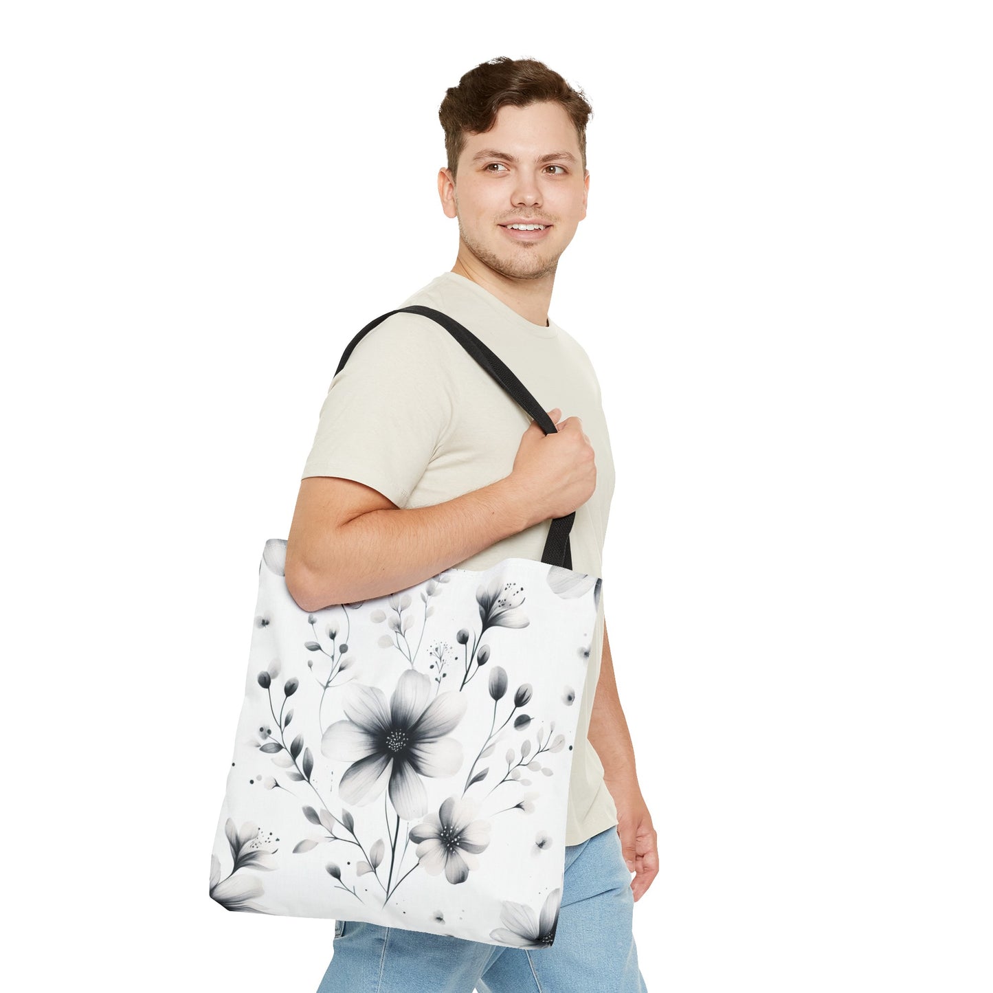 Black and white flower tote bag