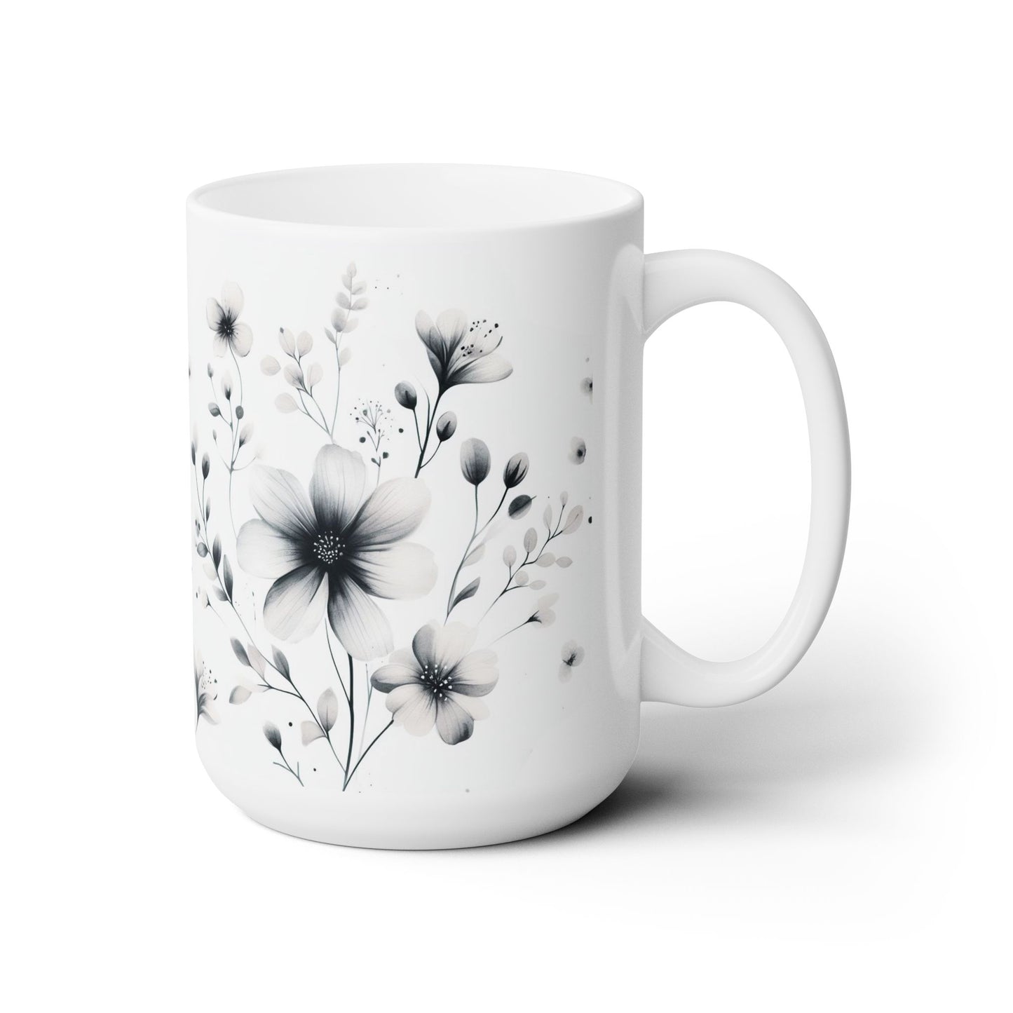 Black and White Flower Mug 15oz