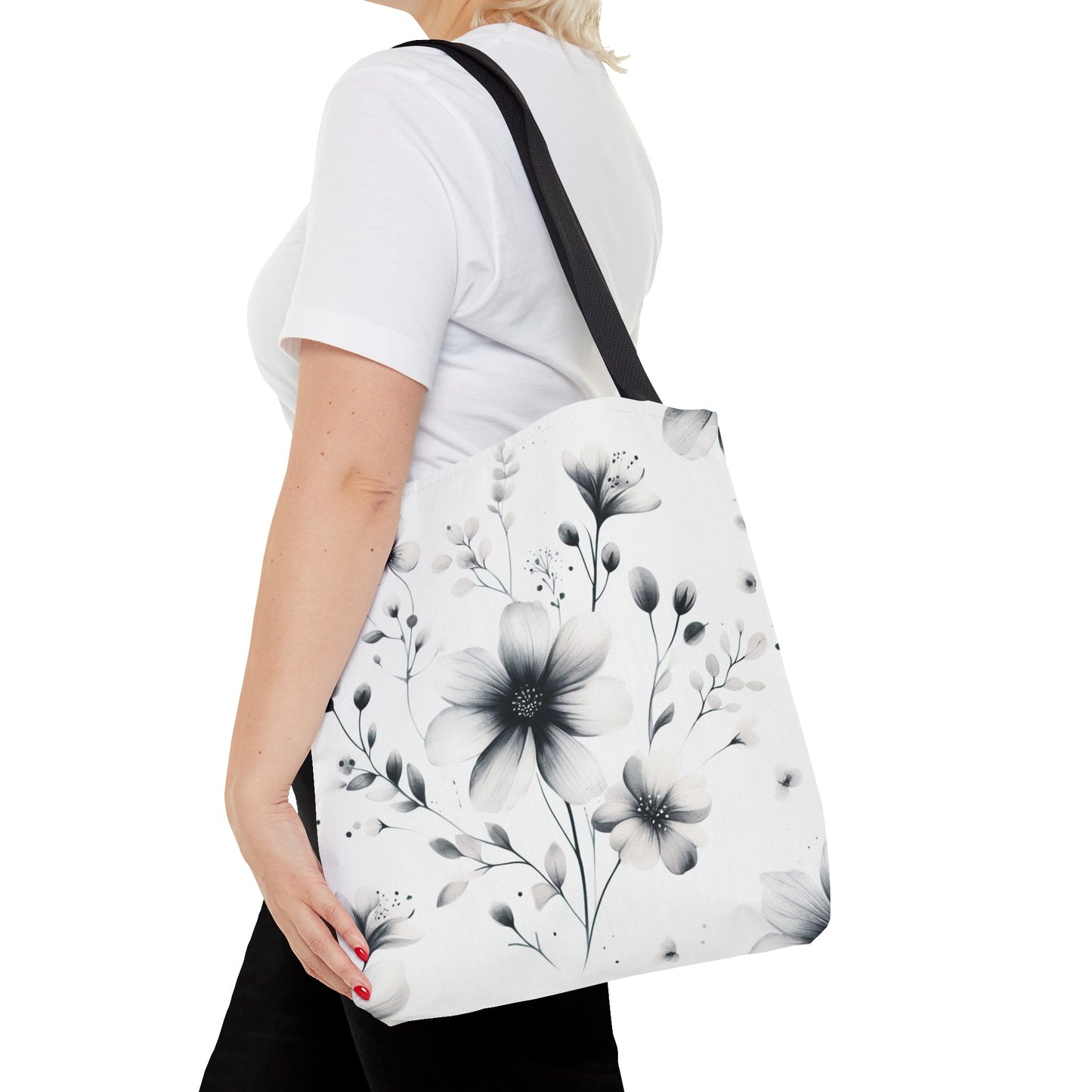 Black and white flower tote bag