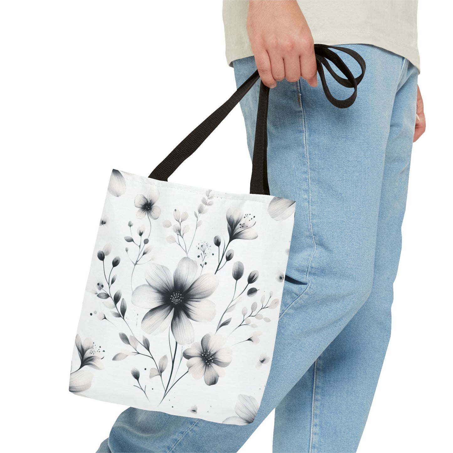 Black and white flower tote bag