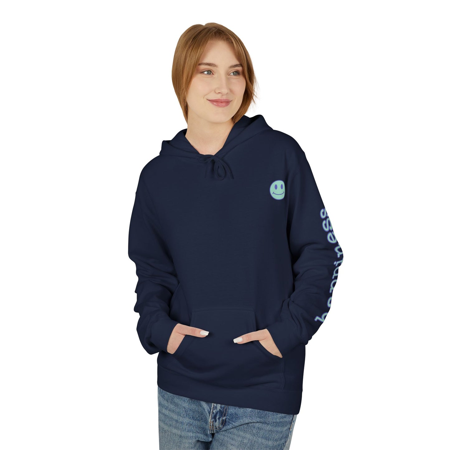 Teal/Purple Smiley Face Hoodie and 'Happiness' Sleeve Design