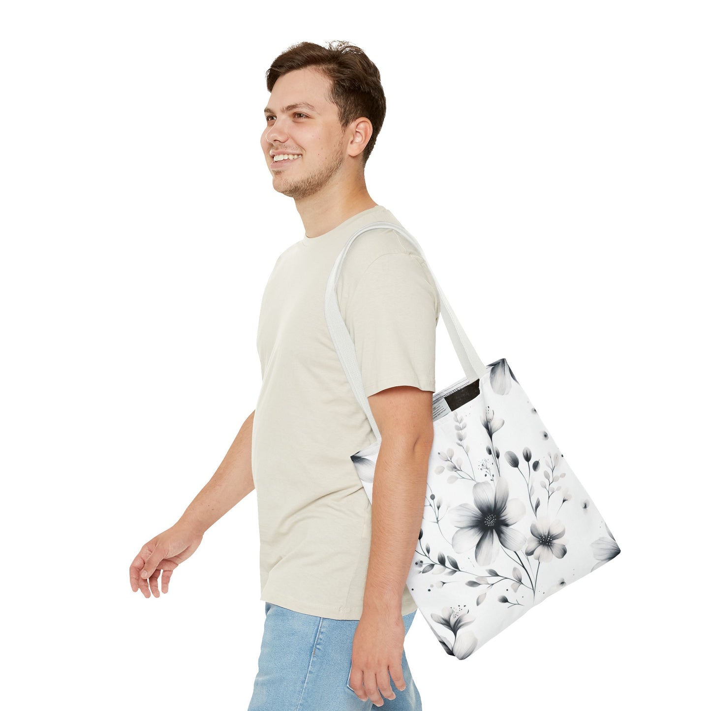 Black and white flower tote bag
