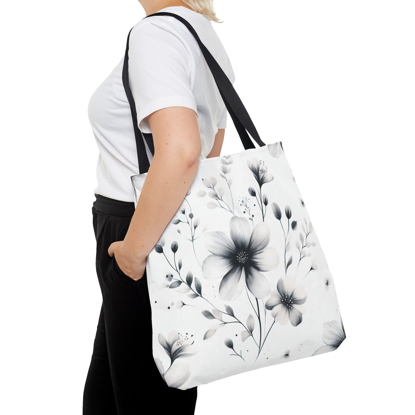 Black and white flower tote bag
