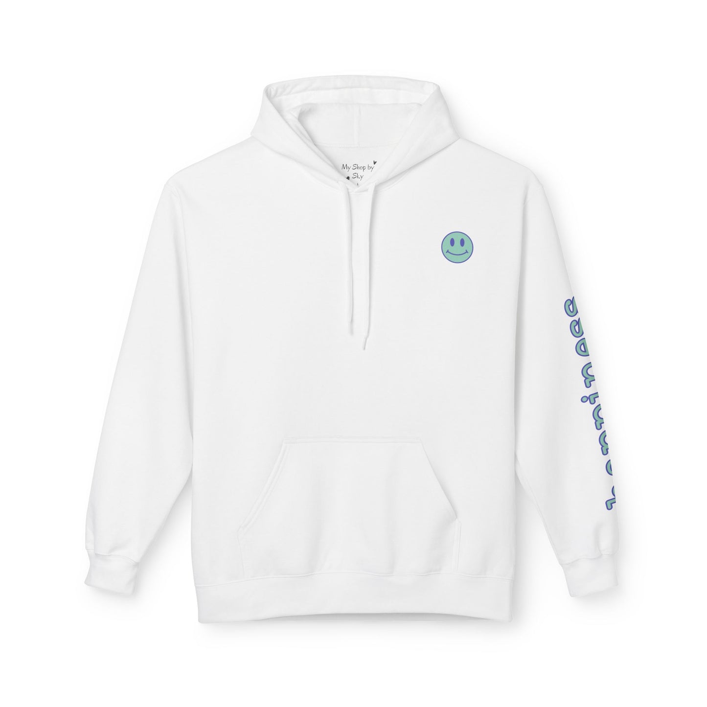 Teal/Purple Smiley Face Hoodie and 'Happiness' Sleeve Design