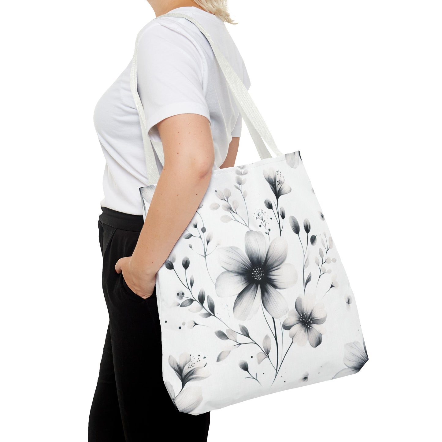 Black and white flower tote bag