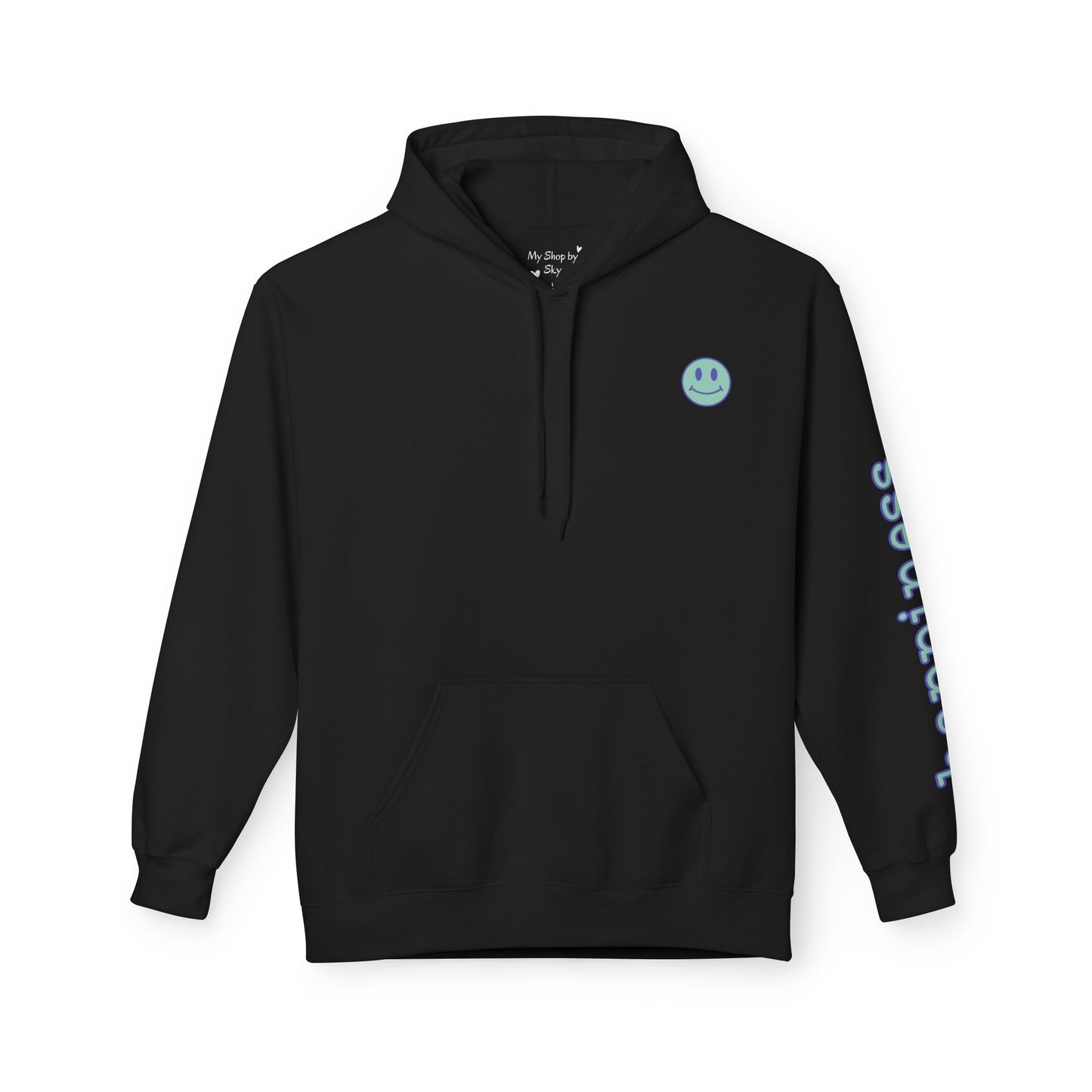 Teal/Purple Smiley Face Hoodie and 'Happiness' Sleeve Design