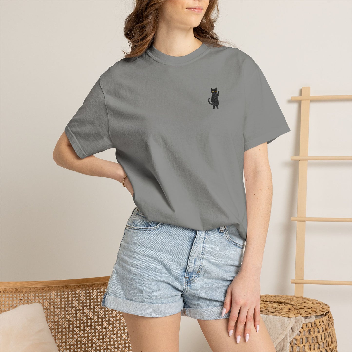Funny Cat Embroidered Tee