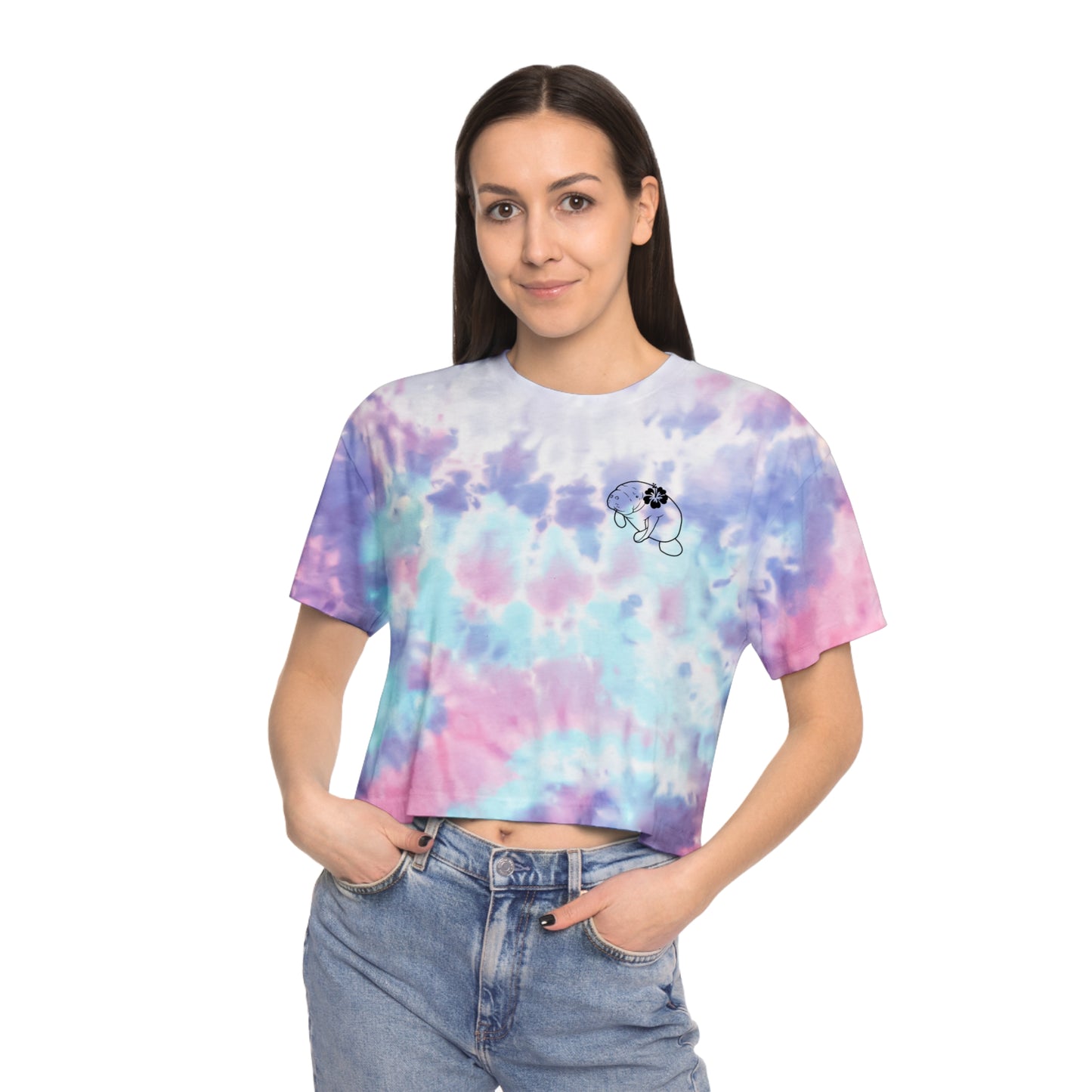 Women's Manatee Hibiscus Tie-Dye Crop Tee
