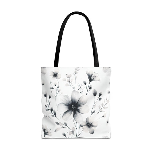 Black and white flower tote bag
