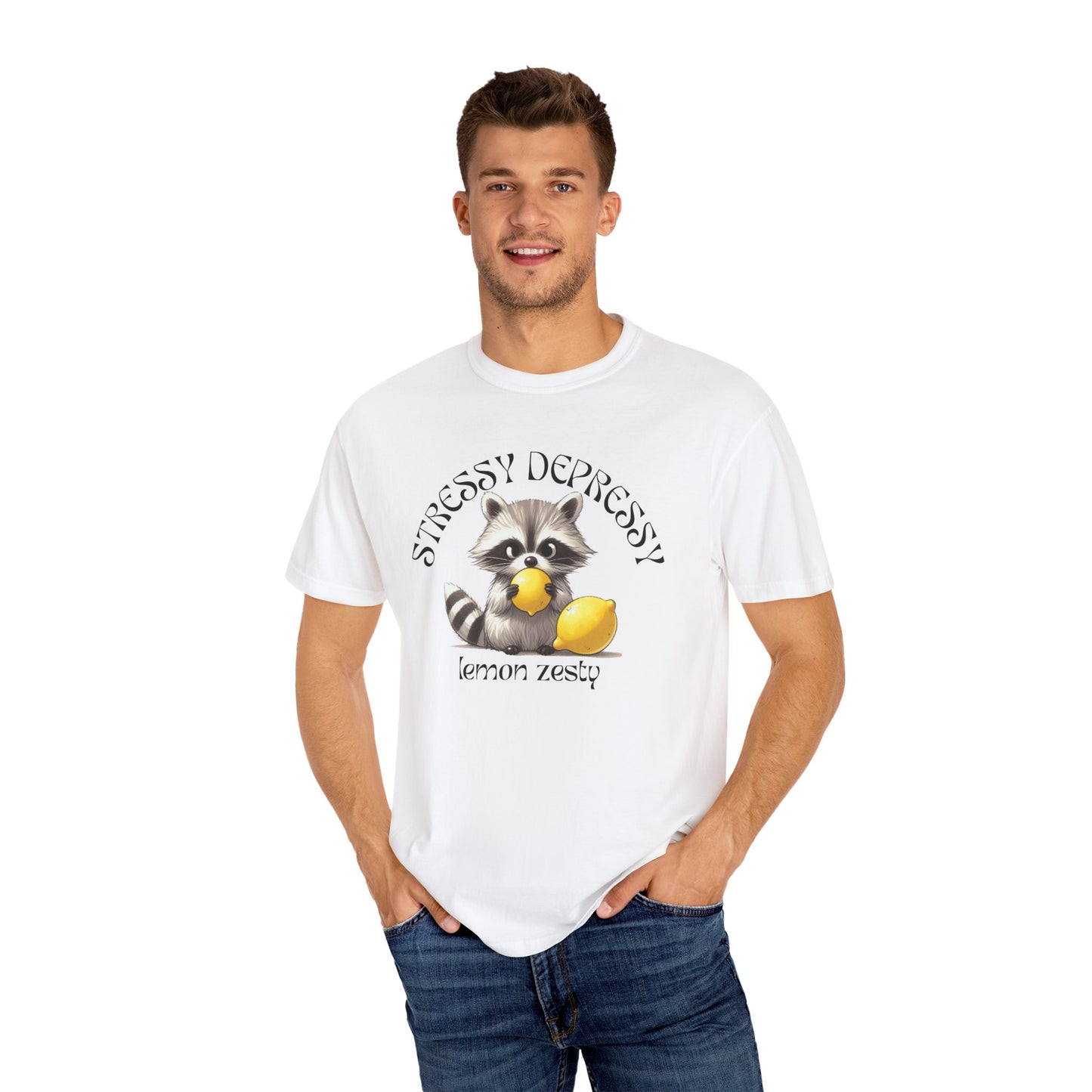 Raccoon Lemon Unisex T-shirt - Stressy Depressy Lemon Zesty