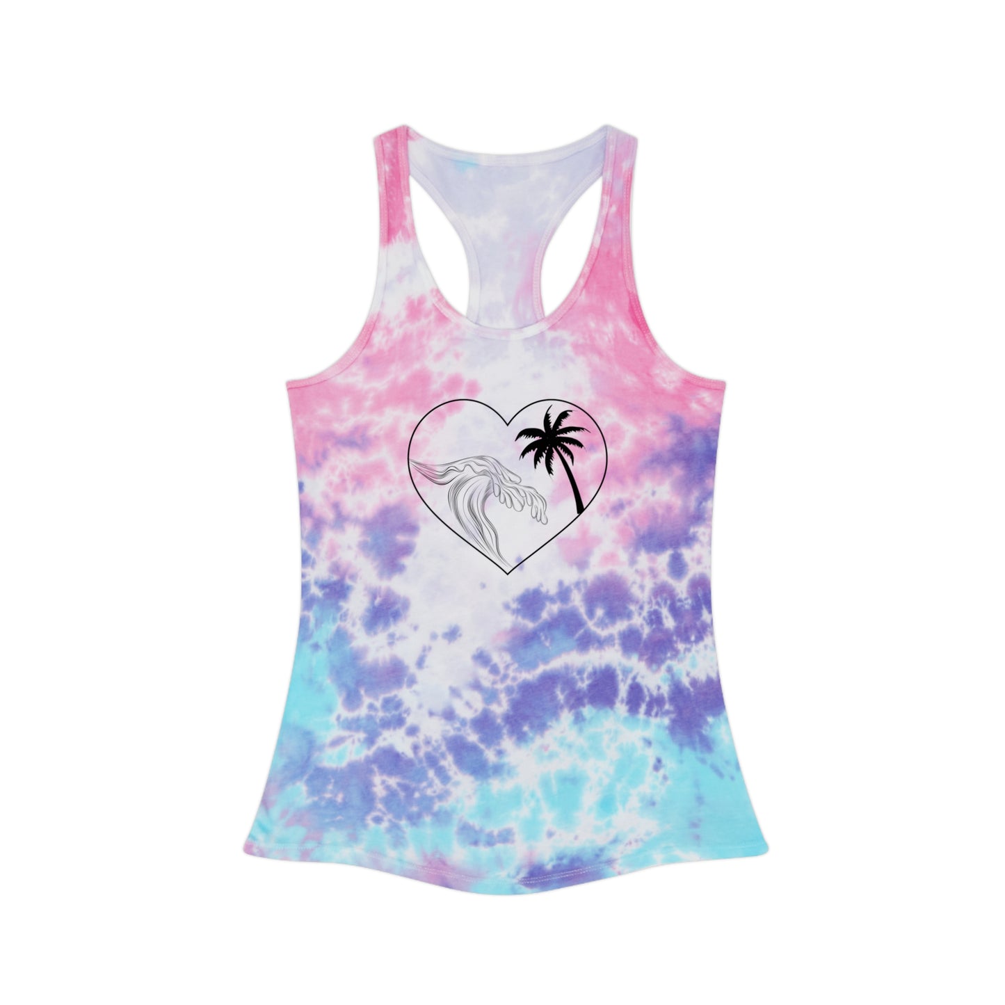 Tie Dye Palm Tree Wave Heart Tank Top