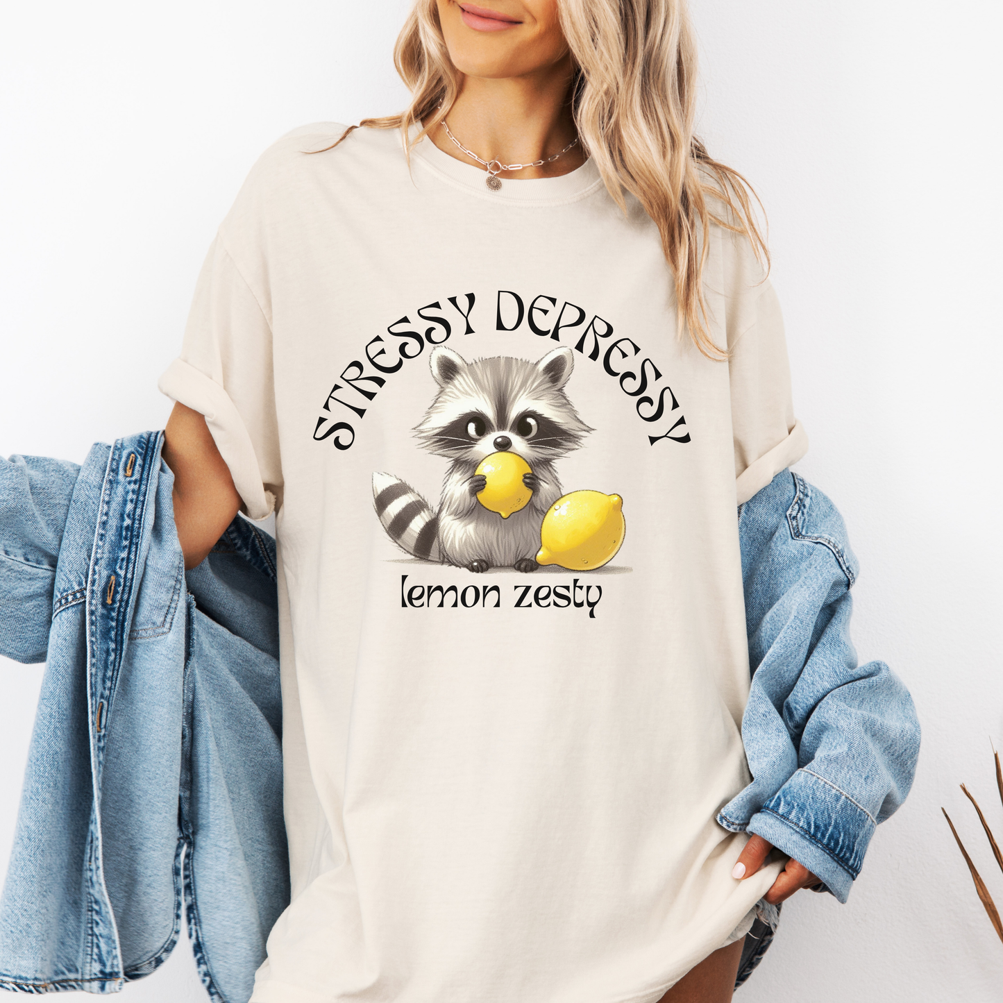 Raccoon Lemon Unisex T-shirt - Stressy Depressy Lemon Zesty