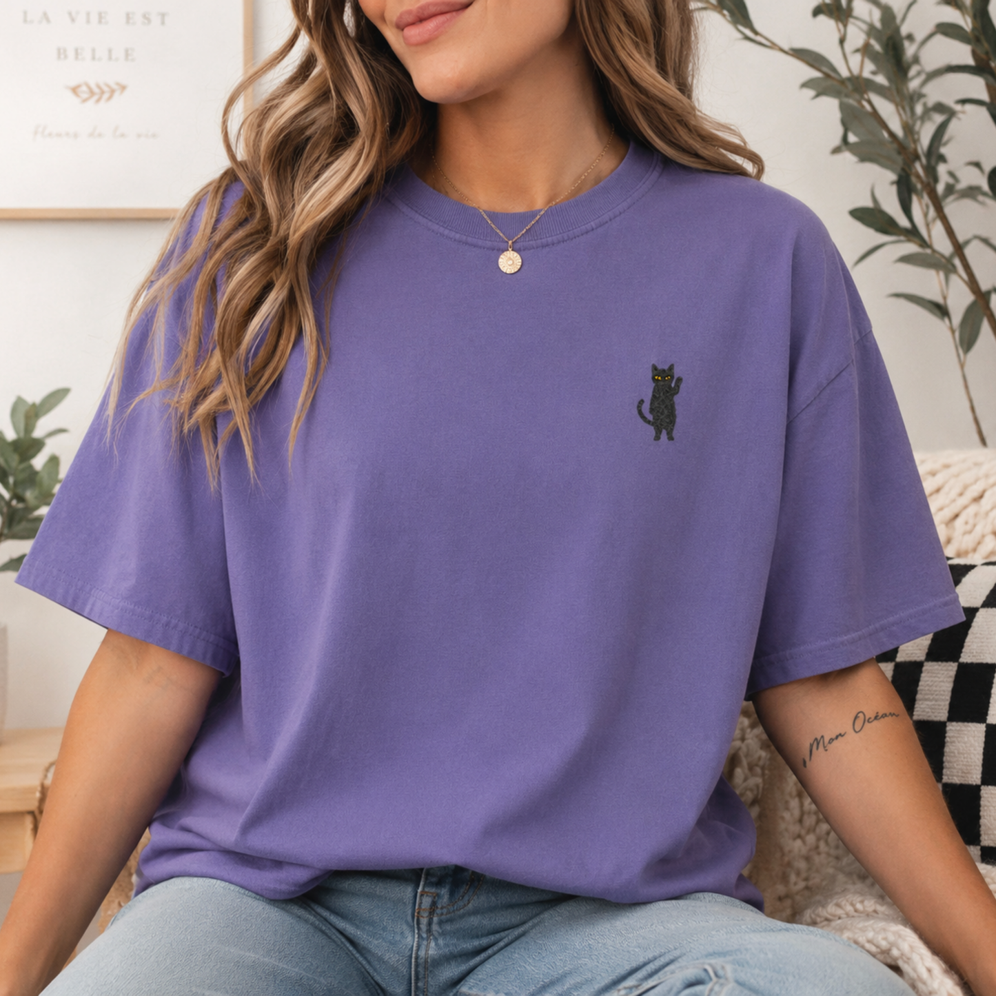 Funny Cat Embroidered Tee