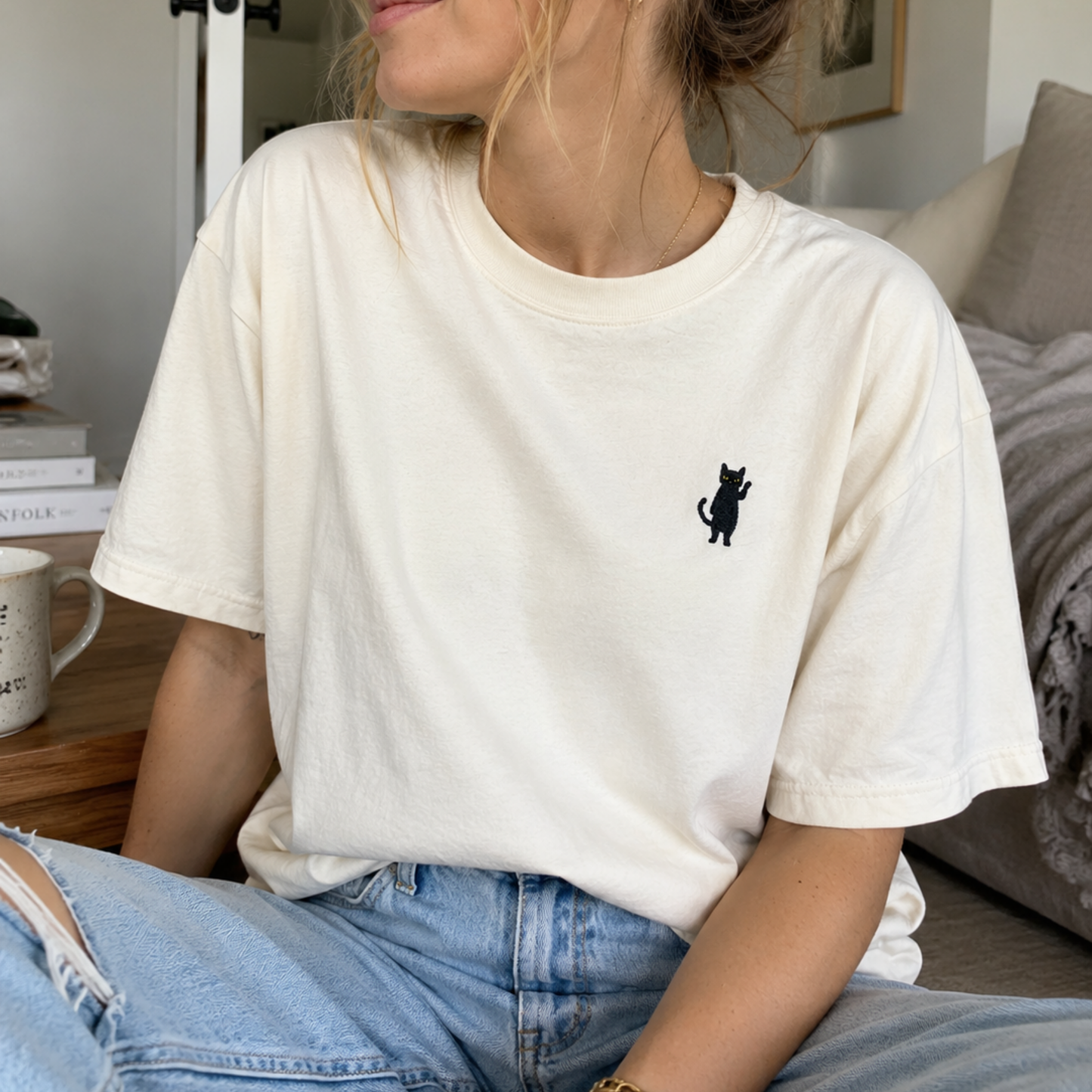 Funny Cat Embroidered Tee