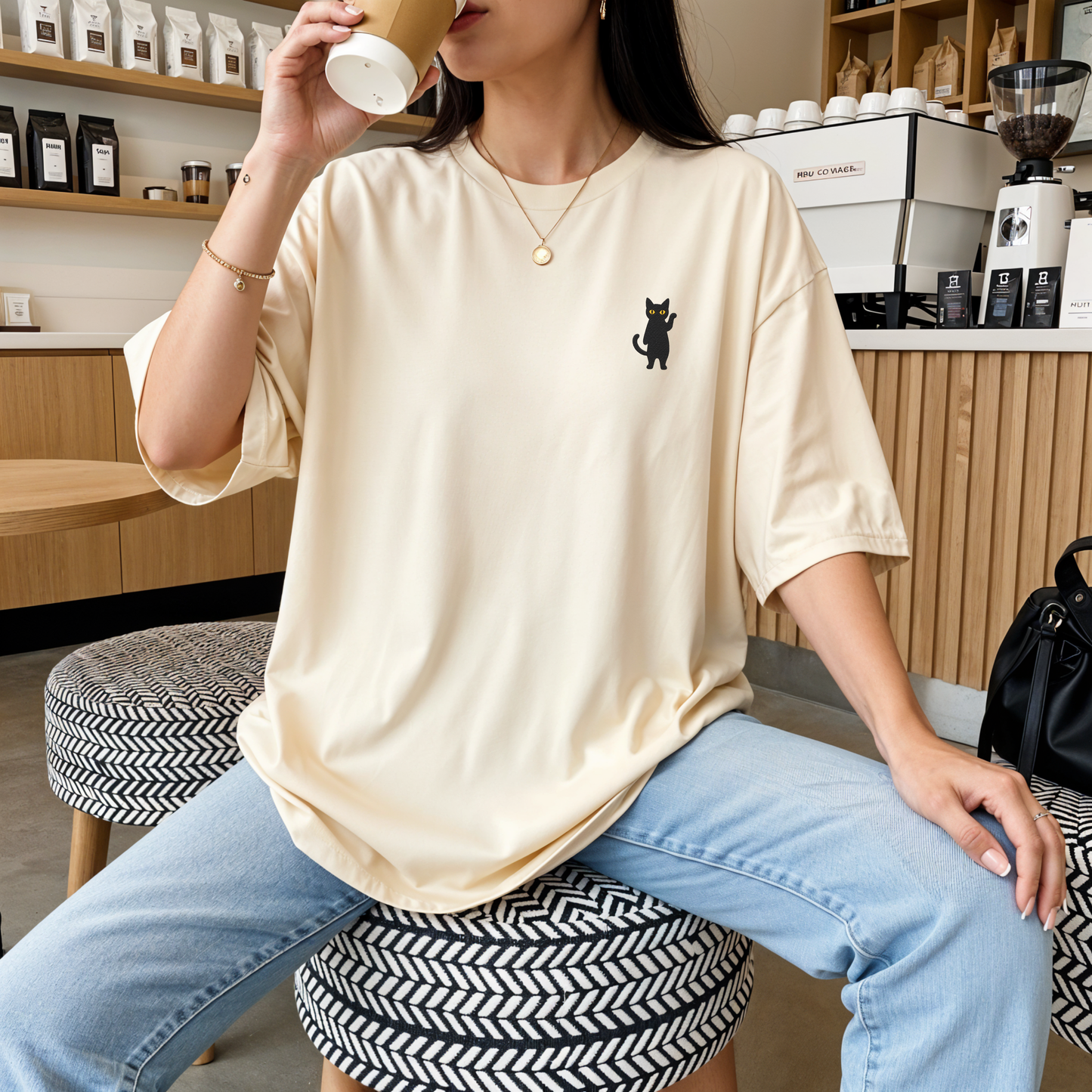 Funny Cat Embroidered Tee