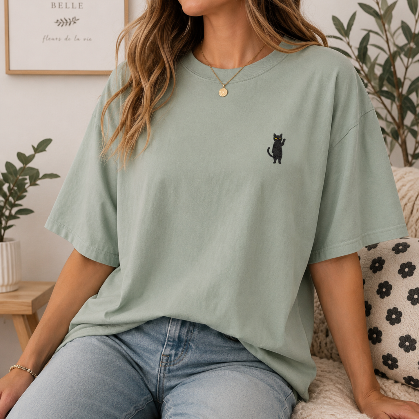 Funny Cat Embroidered Tee