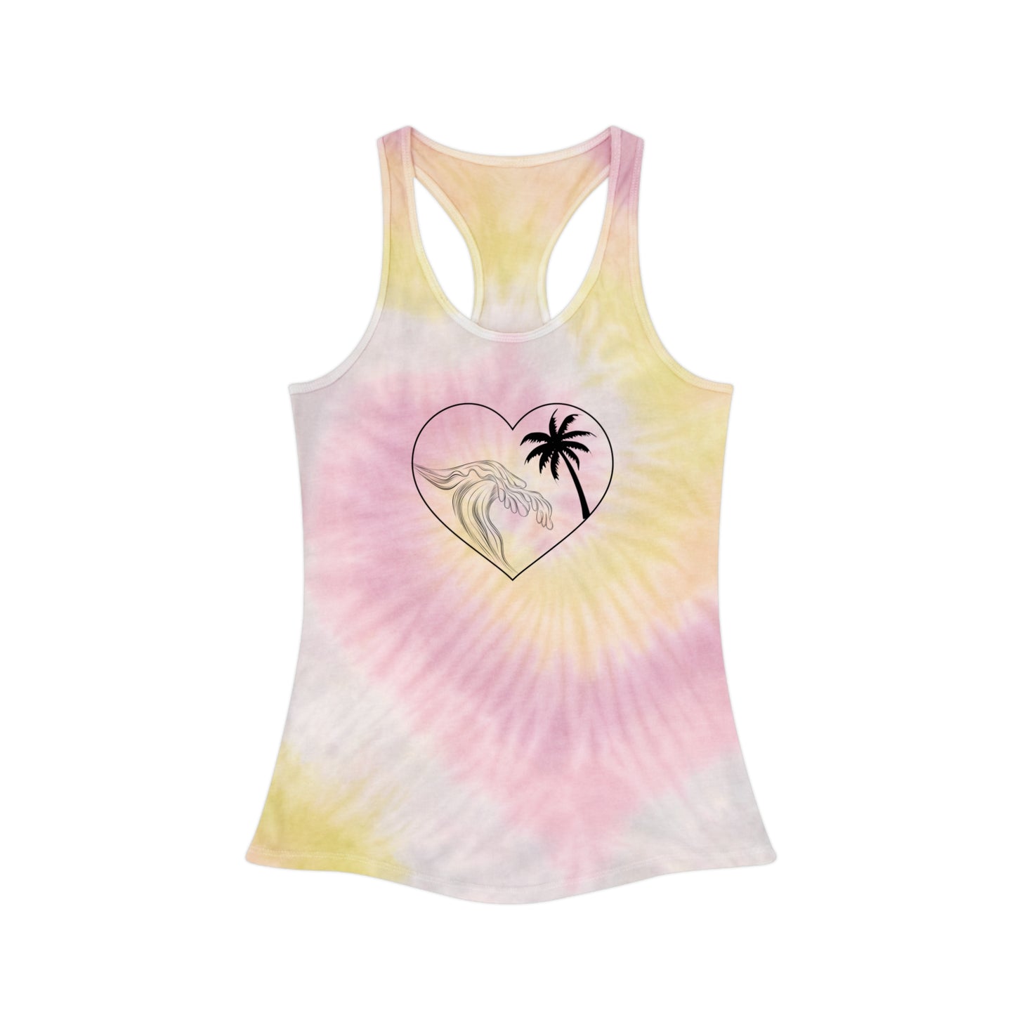 Tie Dye Palm Tree Wave Heart Tank Top