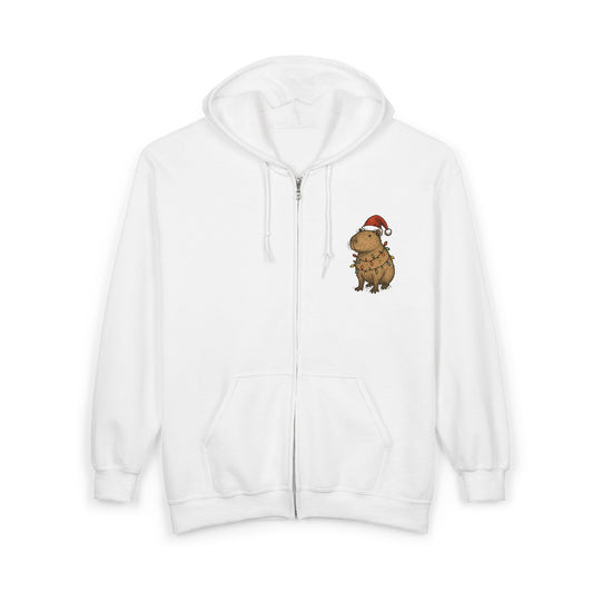 Christmas Capybara Zip-Up Sweatshirt