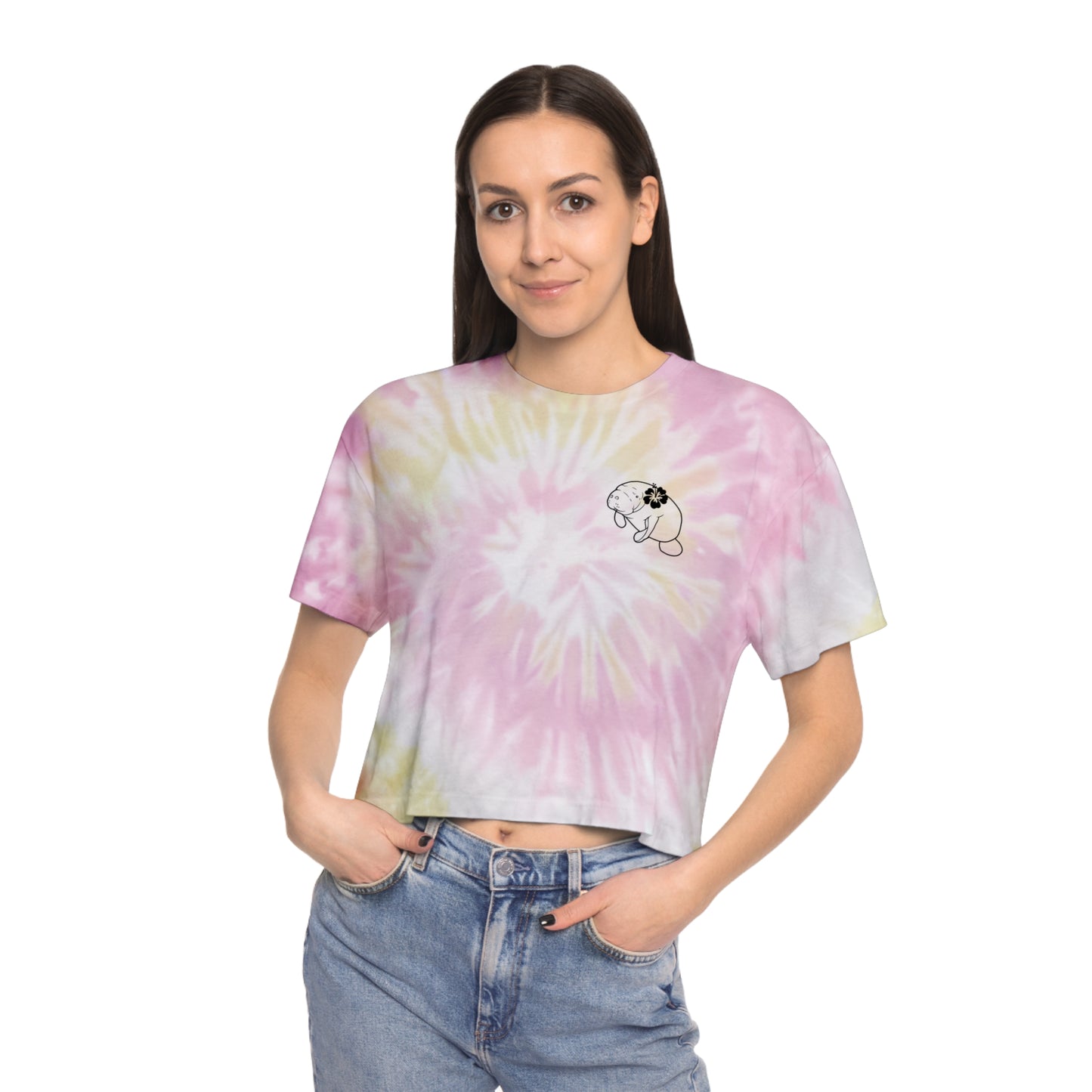 Women's Manatee Hibiscus Tie-Dye Crop Tee