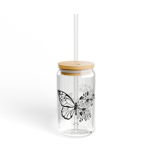 Butterfly Flower Glass Mug 16 oz